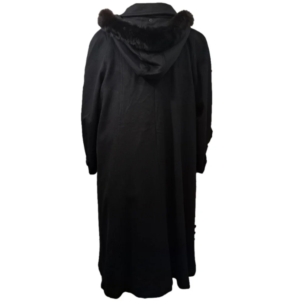 Gallery Woman 𝅺Black Long-Sleeve Fox-Trim Wool Coat for Women